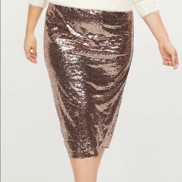 Lane Bryant gold sequin pencil skirt with exposed elastic waist. - Picture 3 of 4